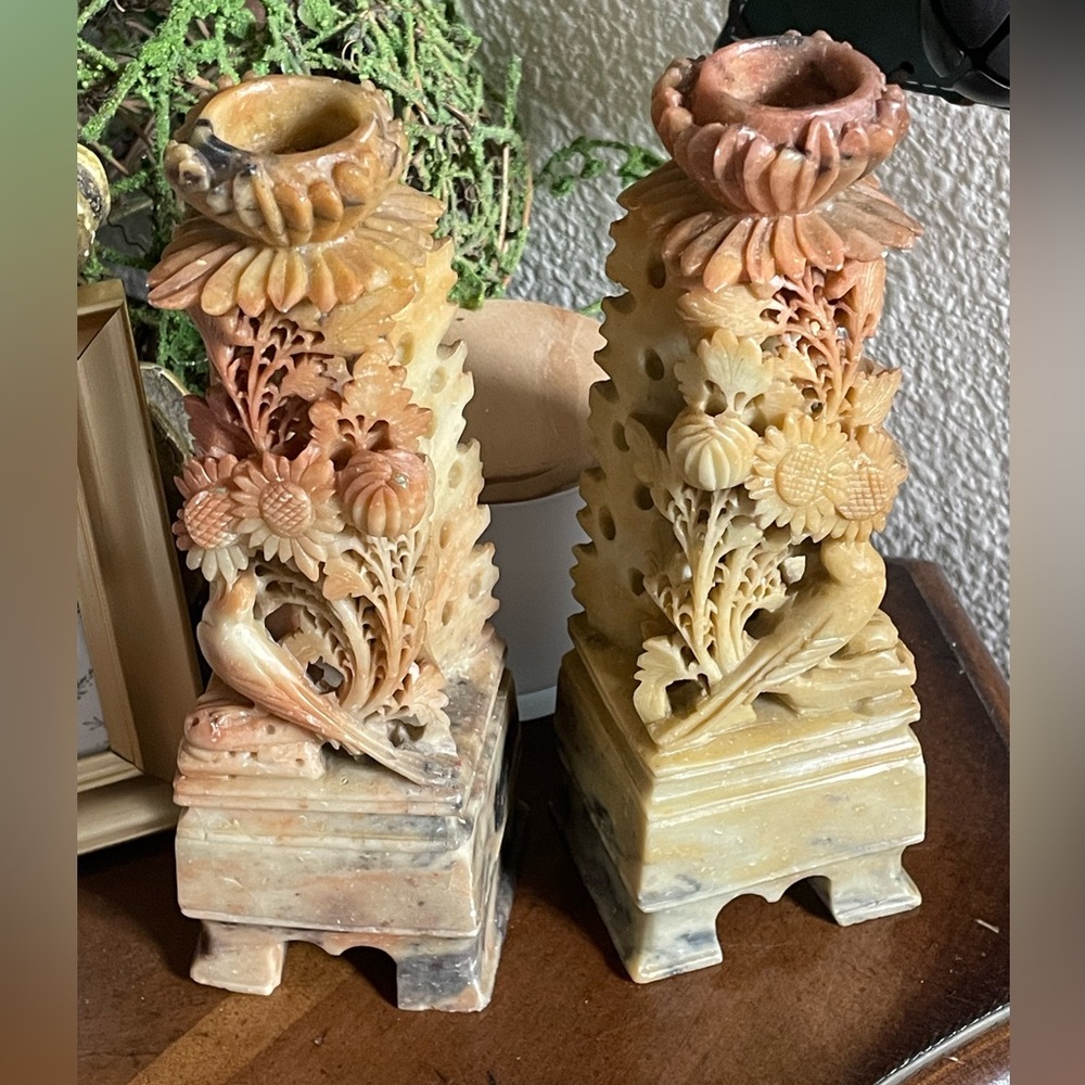 Carved vintage Candle Holders